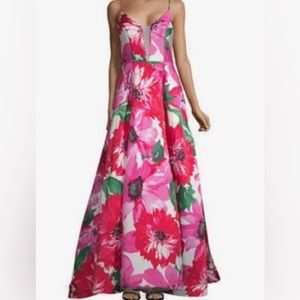 Sz 5 Pink & Green Floral Prom Homecoming Pageant Formal Gown dress W/Pockets NWT